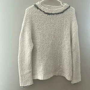 Vince Cream Knit Sweater with Black Trim